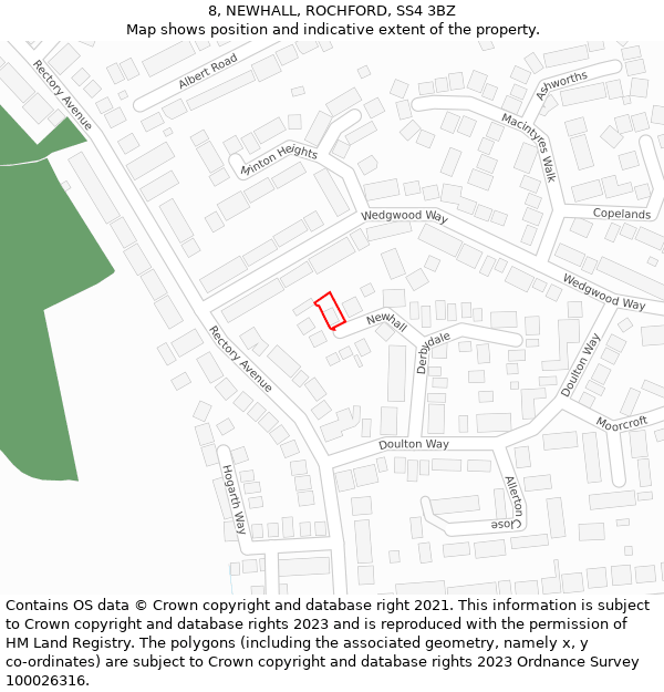 8, NEWHALL, ROCHFORD, SS4 3BZ: Location map and indicative extent of plot