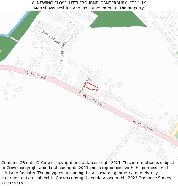 8, NEWING CLOSE, LITTLEBOURNE, CANTERBURY, CT3 1UX: Location map and indicative extent of plot