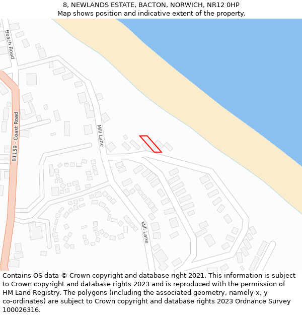 8, NEWLANDS ESTATE, BACTON, NORWICH, NR12 0HP: Location map and indicative extent of plot