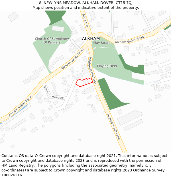 8, NEWLYNS MEADOW, ALKHAM, DOVER, CT15 7QJ: Location map and indicative extent of plot