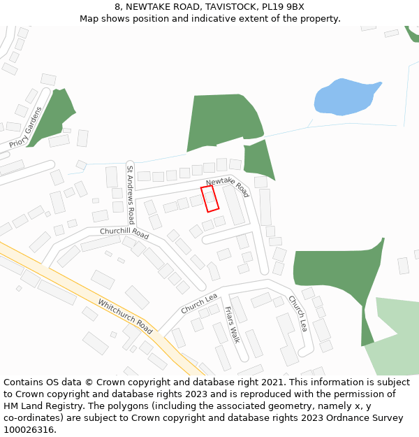 8, NEWTAKE ROAD, TAVISTOCK, PL19 9BX: Location map and indicative extent of plot