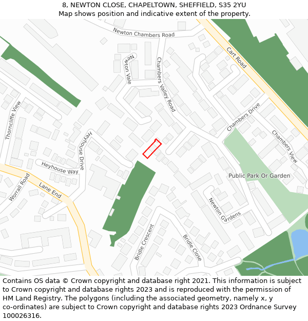 8, NEWTON CLOSE, CHAPELTOWN, SHEFFIELD, S35 2YU: Location map and indicative extent of plot
