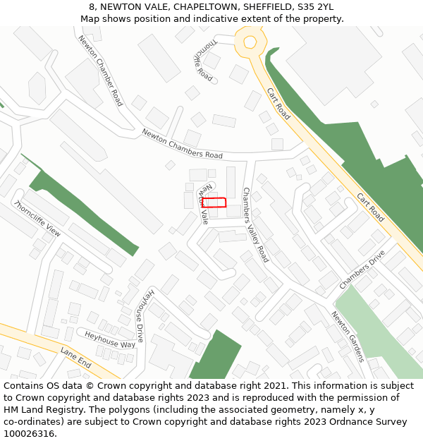 8, NEWTON VALE, CHAPELTOWN, SHEFFIELD, S35 2YL: Location map and indicative extent of plot