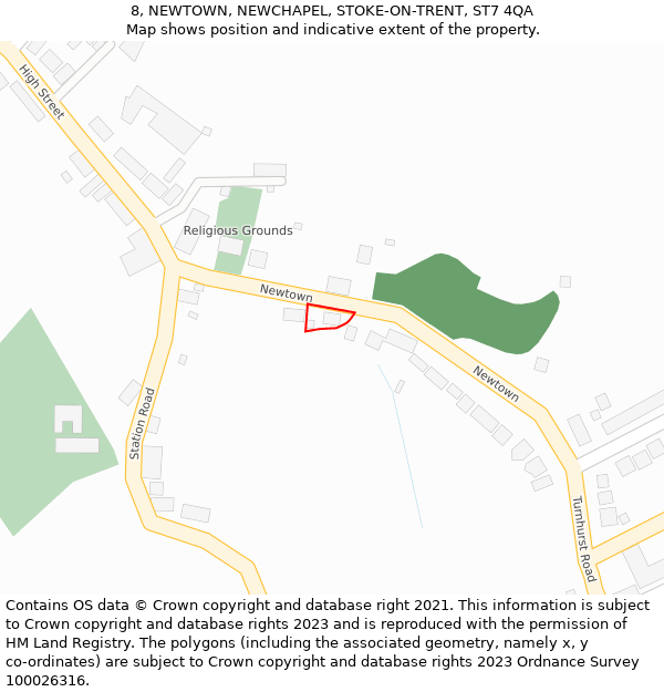 8, NEWTOWN, NEWCHAPEL, STOKE-ON-TRENT, ST7 4QA: Location map and indicative extent of plot