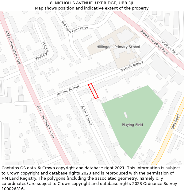 8, NICHOLLS AVENUE, UXBRIDGE, UB8 3JL: Location map and indicative extent of plot