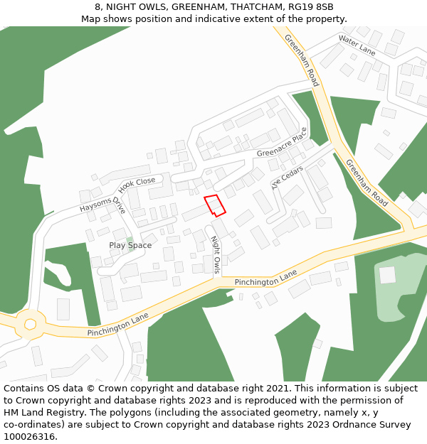 8, NIGHT OWLS, GREENHAM, THATCHAM, RG19 8SB: Location map and indicative extent of plot