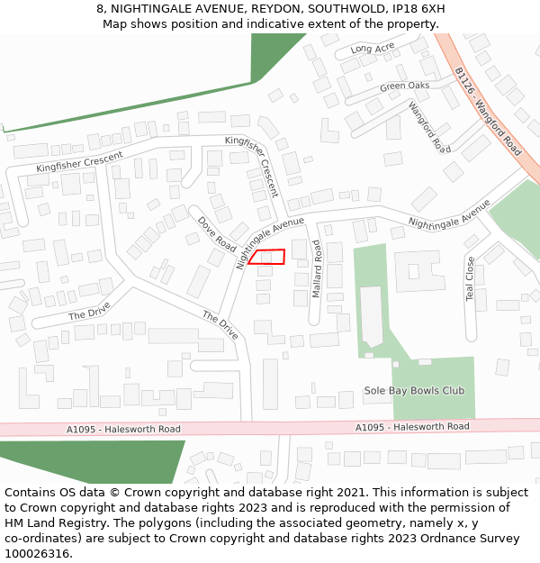 8, NIGHTINGALE AVENUE, REYDON, SOUTHWOLD, IP18 6XH: Location map and indicative extent of plot