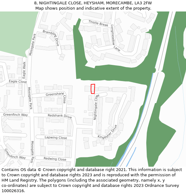 8, NIGHTINGALE CLOSE, HEYSHAM, MORECAMBE, LA3 2FW: Location map and indicative extent of plot