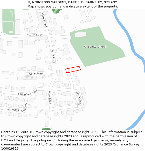 8, NORCROSS GARDENS, DARFIELD, BARNSLEY, S73 9NY: Location map and indicative extent of plot