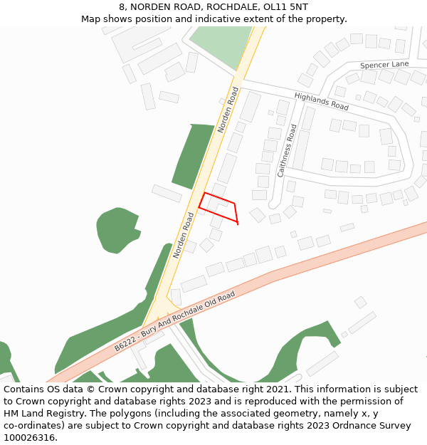 8, NORDEN ROAD, ROCHDALE, OL11 5NT: Location map and indicative extent of plot