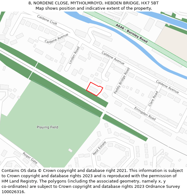 8, NORDENE CLOSE, MYTHOLMROYD, HEBDEN BRIDGE, HX7 5BT: Location map and indicative extent of plot