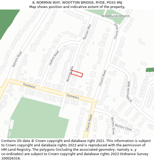 8, NORMAN WAY, WOOTTON BRIDGE, RYDE, PO33 4NJ: Location map and indicative extent of plot