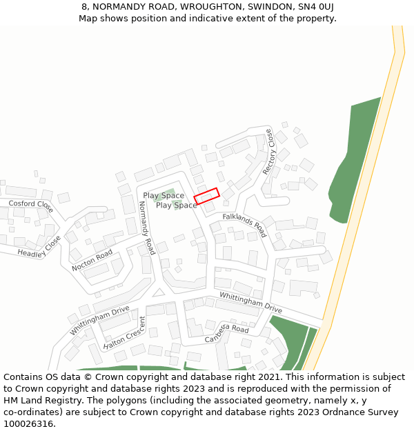8, NORMANDY ROAD, WROUGHTON, SWINDON, SN4 0UJ: Location map and indicative extent of plot