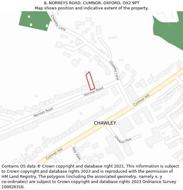 8, NORREYS ROAD, CUMNOR, OXFORD, OX2 9PT: Location map and indicative extent of plot