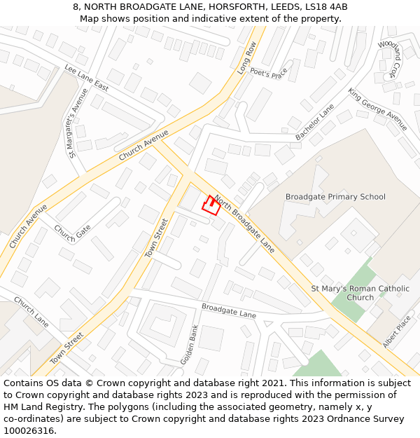 8, NORTH BROADGATE LANE, HORSFORTH, LEEDS, LS18 4AB: Location map and indicative extent of plot