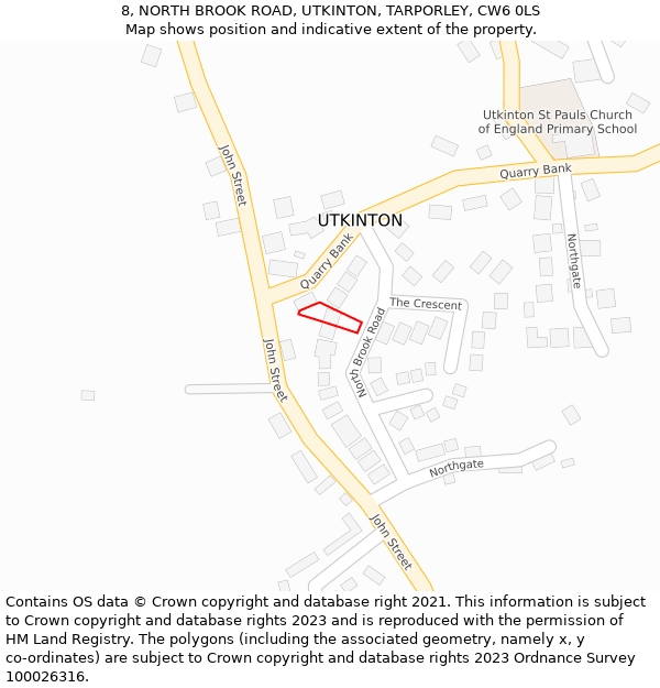 8, NORTH BROOK ROAD, UTKINTON, TARPORLEY, CW6 0LS: Location map and indicative extent of plot