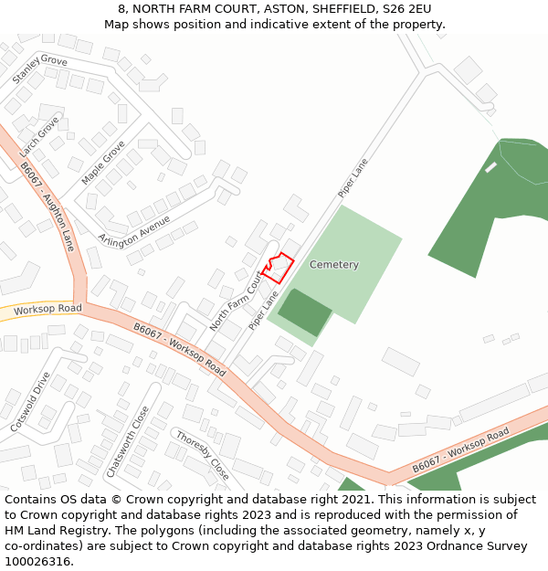 8, NORTH FARM COURT, ASTON, SHEFFIELD, S26 2EU: Location map and indicative extent of plot