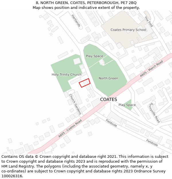 8, NORTH GREEN, COATES, PETERBOROUGH, PE7 2BQ: Location map and indicative extent of plot