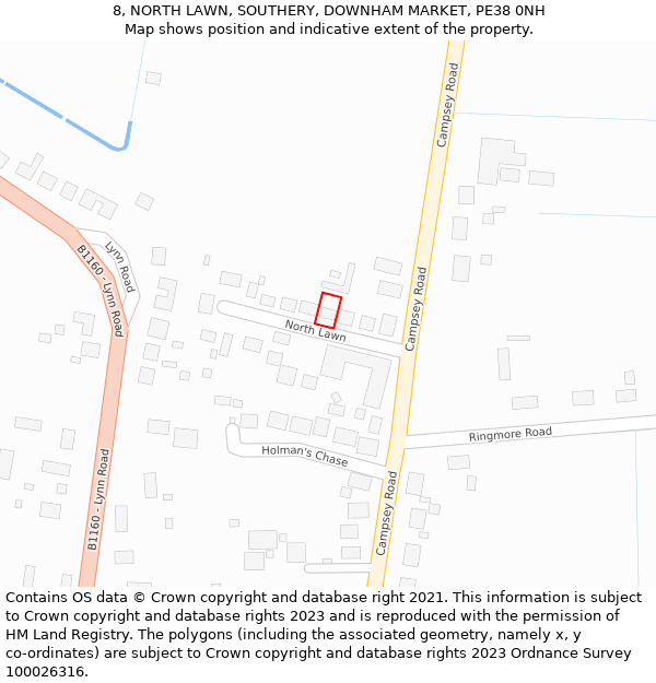 8, NORTH LAWN, SOUTHERY, DOWNHAM MARKET, PE38 0NH: Location map and indicative extent of plot