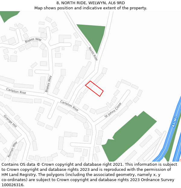 8, NORTH RIDE, WELWYN, AL6 9RD: Location map and indicative extent of plot