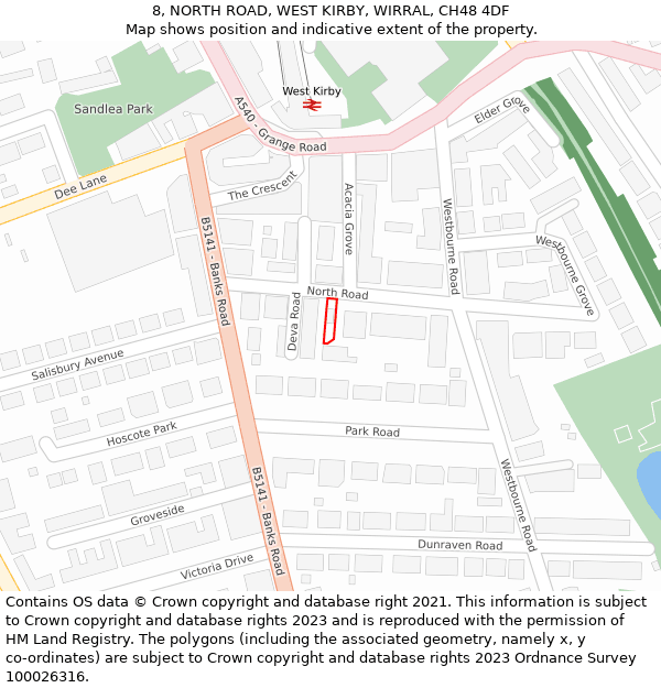 8, NORTH ROAD, WEST KIRBY, WIRRAL, CH48 4DF: Location map and indicative extent of plot