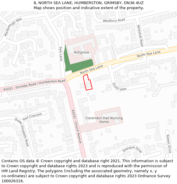 8, NORTH SEA LANE, HUMBERSTON, GRIMSBY, DN36 4UZ: Location map and indicative extent of plot