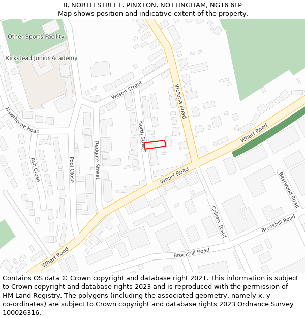 8, NORTH STREET, PINXTON, NOTTINGHAM, NG16 6LP: Location map and indicative extent of plot