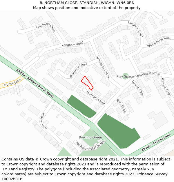 8, NORTHAM CLOSE, STANDISH, WIGAN, WN6 0RN: Location map and indicative extent of plot