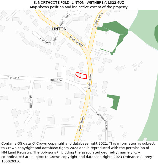 8, NORTHCOTE FOLD, LINTON, WETHERBY, LS22 4UZ: Location map and indicative extent of plot