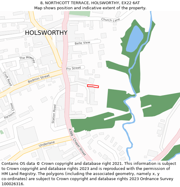 8, NORTHCOTT TERRACE, HOLSWORTHY, EX22 6AT: Location map and indicative extent of plot