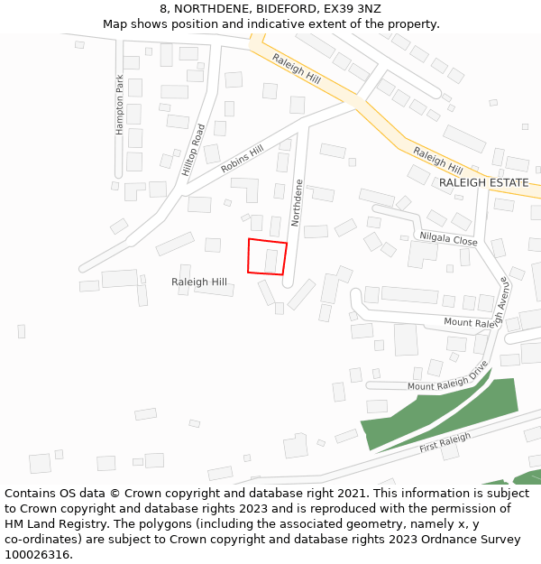 8, NORTHDENE, BIDEFORD, EX39 3NZ: Location map and indicative extent of plot
