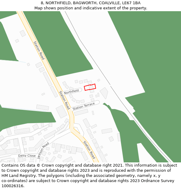 8, NORTHFIELD, BAGWORTH, COALVILLE, LE67 1BA: Location map and indicative extent of plot