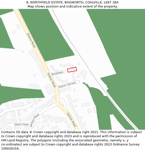 8, NORTHFIELD ESTATE, BAGWORTH, COALVILLE, LE67 1BA: Location map and indicative extent of plot