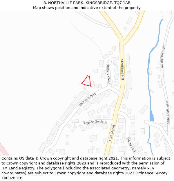 8, NORTHVILLE PARK, KINGSBRIDGE, TQ7 1AR: Location map and indicative extent of plot