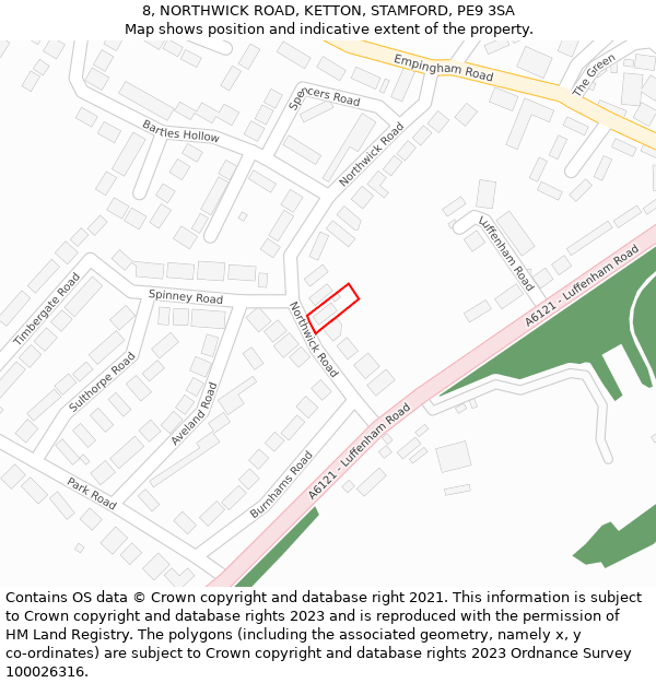 8, NORTHWICK ROAD, KETTON, STAMFORD, PE9 3SA: Location map and indicative extent of plot