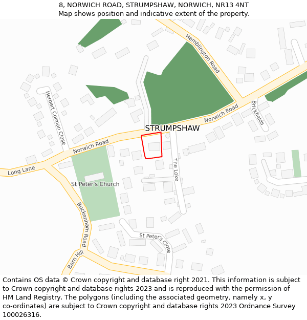 8, NORWICH ROAD, STRUMPSHAW, NORWICH, NR13 4NT: Location map and indicative extent of plot