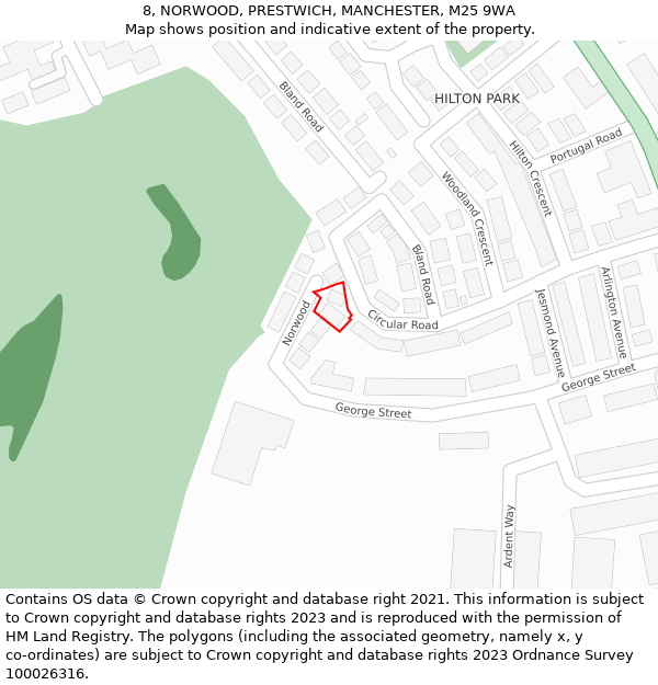 8, NORWOOD, PRESTWICH, MANCHESTER, M25 9WA: Location map and indicative extent of plot