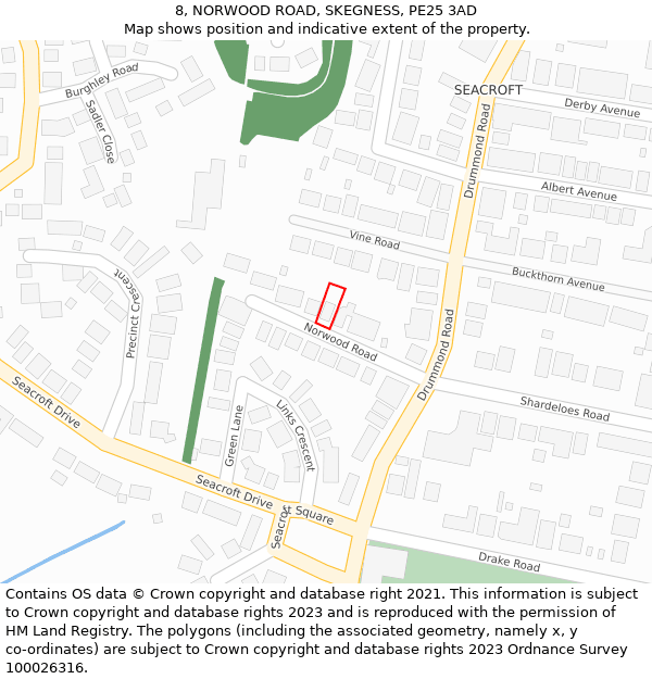 8, NORWOOD ROAD, SKEGNESS, PE25 3AD: Location map and indicative extent of plot