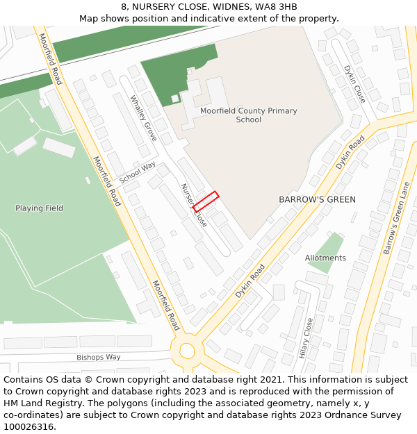 8, NURSERY CLOSE, WIDNES, WA8 3HB: Location map and indicative extent of plot