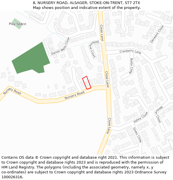 8, NURSERY ROAD, ALSAGER, STOKE-ON-TRENT, ST7 2TX: Location map and indicative extent of plot
