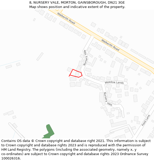 8, NURSERY VALE, MORTON, GAINSBOROUGH, DN21 3GE: Location map and indicative extent of plot