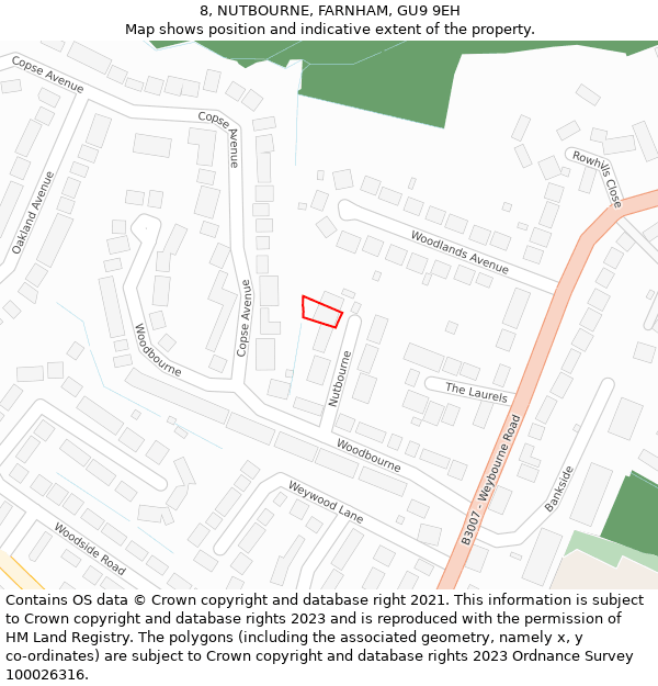 8, NUTBOURNE, FARNHAM, GU9 9EH: Location map and indicative extent of plot