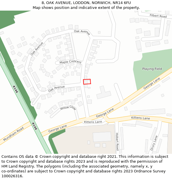 8, OAK AVENUE, LODDON, NORWICH, NR14 6FU: Location map and indicative extent of plot