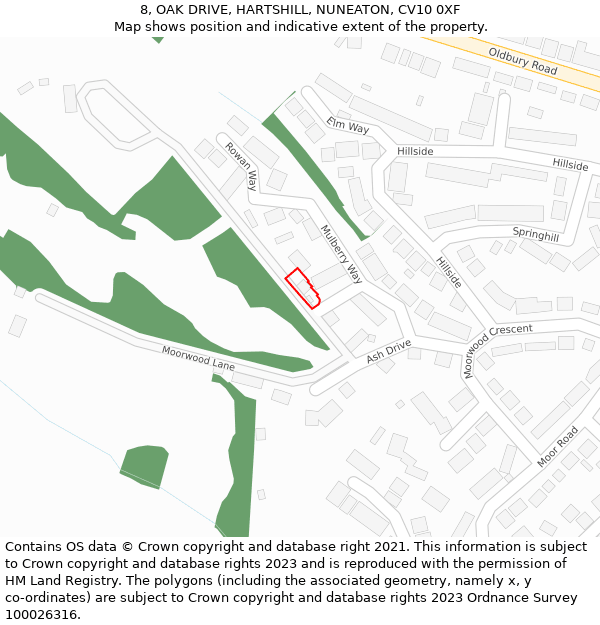 8, OAK DRIVE, HARTSHILL, NUNEATON, CV10 0XF: Location map and indicative extent of plot