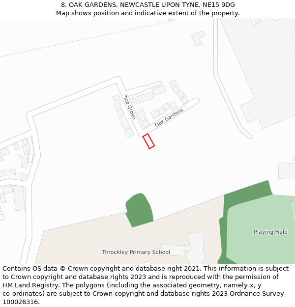 8, OAK GARDENS, NEWCASTLE UPON TYNE, NE15 9DG: Location map and indicative extent of plot