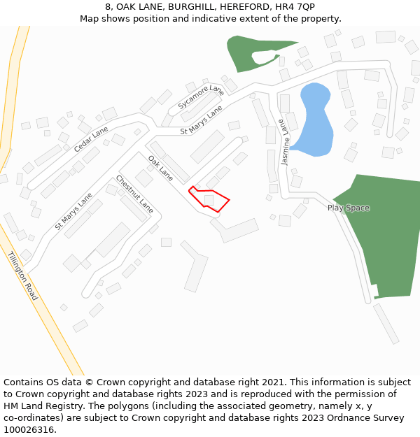 8, OAK LANE, BURGHILL, HEREFORD, HR4 7QP: Location map and indicative extent of plot