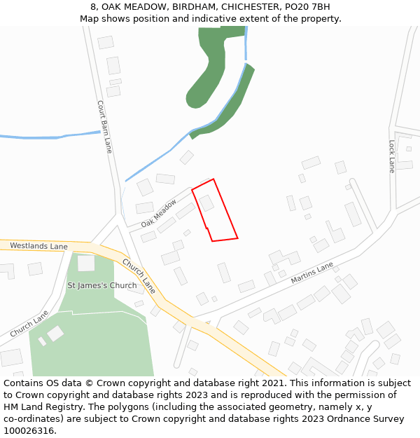 8, OAK MEADOW, BIRDHAM, CHICHESTER, PO20 7BH: Location map and indicative extent of plot