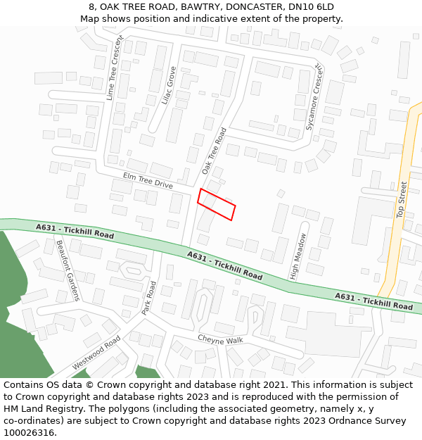 8, OAK TREE ROAD, BAWTRY, DONCASTER, DN10 6LD: Location map and indicative extent of plot