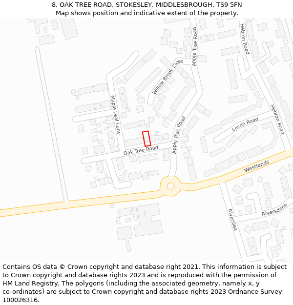 8, OAK TREE ROAD, STOKESLEY, MIDDLESBROUGH, TS9 5FN: Location map and indicative extent of plot