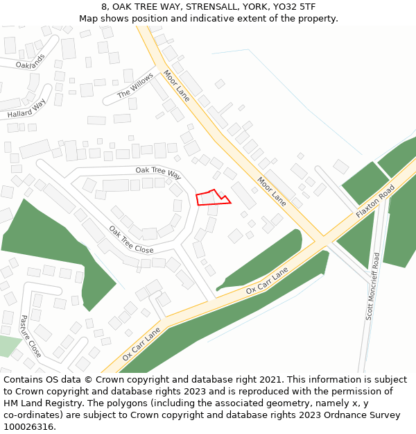 8, OAK TREE WAY, STRENSALL, YORK, YO32 5TF: Location map and indicative extent of plot